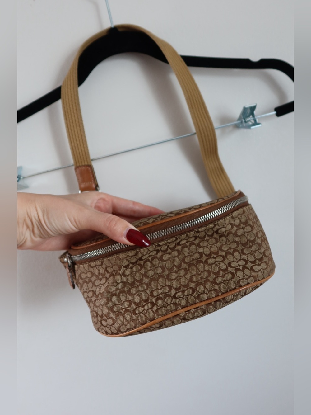 COACH Signature Belt Bag Waist Pack 10.5cm x 20.2cm Beige Brown Authentic